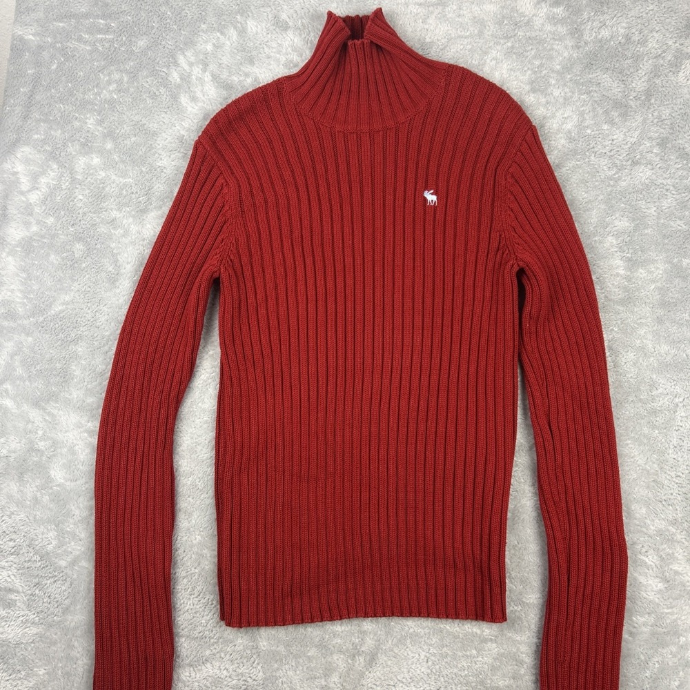 Vtg Abercrombie & Fitch Men's M Muscle‎ Sweater Red Ribbed Turtleneck Moose Y2K